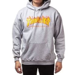 THRASHER SKATEBOARD MAGAZINE HOOD GREY FLAME PRINT AUSTRALIAN SELLER SKATE SHOP