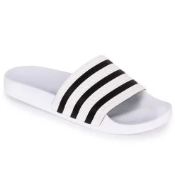 ADIDAS ADILETTE SLIDE ON SANDAL WHITE BLACK WHITE SKATEBOARD SURF FREE POSTAGE AUSTRALIAN