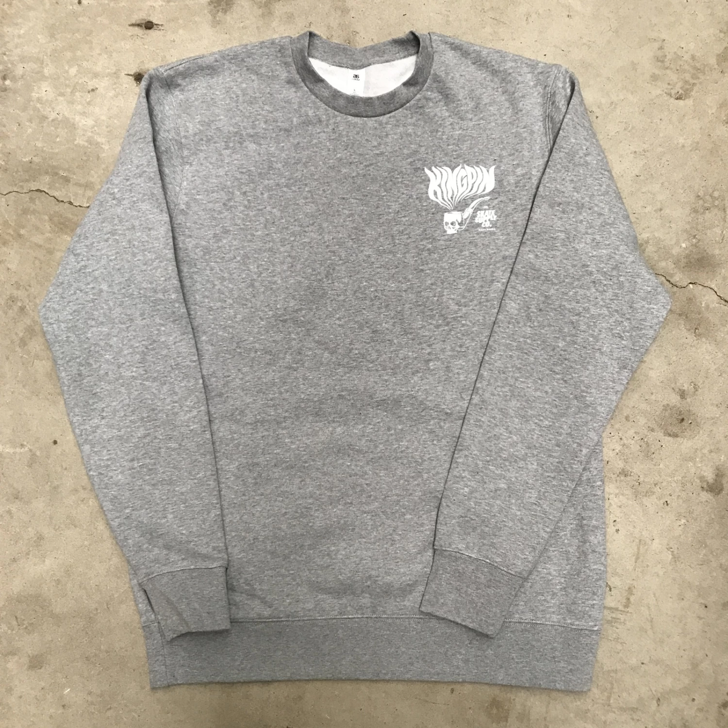 KINGPIN SKATE SUPPLY CREW NECK JUMPER LIGHT GREY 3 KINGPIN SKATE SUPPLY CREW NECK JUMPER LIGHT GREY