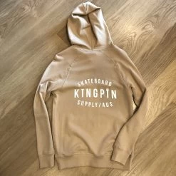 KINGPIN SKATE SUPPLY HOOD JUMPER TAN ORIGINAL PRINT PULLOVER -Skateboard Equipment Store 31345 1