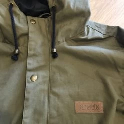 KINGPIN SKATE SUPPLY HOODED JACKET OLIVE GREEN ZIP FRONT BUTTONS WINDBREAKER DRAWSTRINGS -Skateboard Equipment Store 31446 2