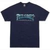 THRASHER Black Ice Short Sleeve T-Shirt NAVY BLUE | Snow-capped Thrasher Magazine Logo [Size: S] -Skateboard Equipment Store 33884