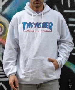 THRASHER SKATEBOARD MAGAZINE Outlined Hood Jumper ASH GREY | Hoodie Pullover [Size: M] -Skateboard Equipment Store 34660 3