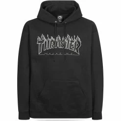 THRASHER SKATEBOARD MAGAZINE Flame Logo Hood Jumper BLACK BLACK | Hoodie Pullover [Size: M]