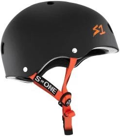 S1 S-ONE Lifer Helmet - Matte Black / Orange Straps [Size: S] -Skateboard Equipment Store 35399 1