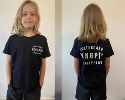 KINGPIN SKATE SUPPLY Youth S/S TEE SHIRT BLACK WHITE ORIGINAL PRINT