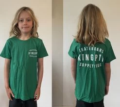 KINGPIN SKATE SUPPLY Youth S/S TEE SHIRT KELLY GREEN WHITE ORIGINAL PRINT