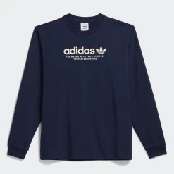 ADIDAS 4.O LOGO LONGSLEEVE TEE NAVY WHITE GR8800 NEW T-SHIRT SKATEBOARDING ORIGINALS