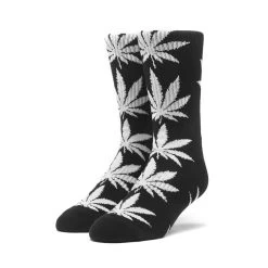 HUF ESSENTIALS PLANTLIFE BLACK/WHITE CREW SOCKS WEED SOCKS