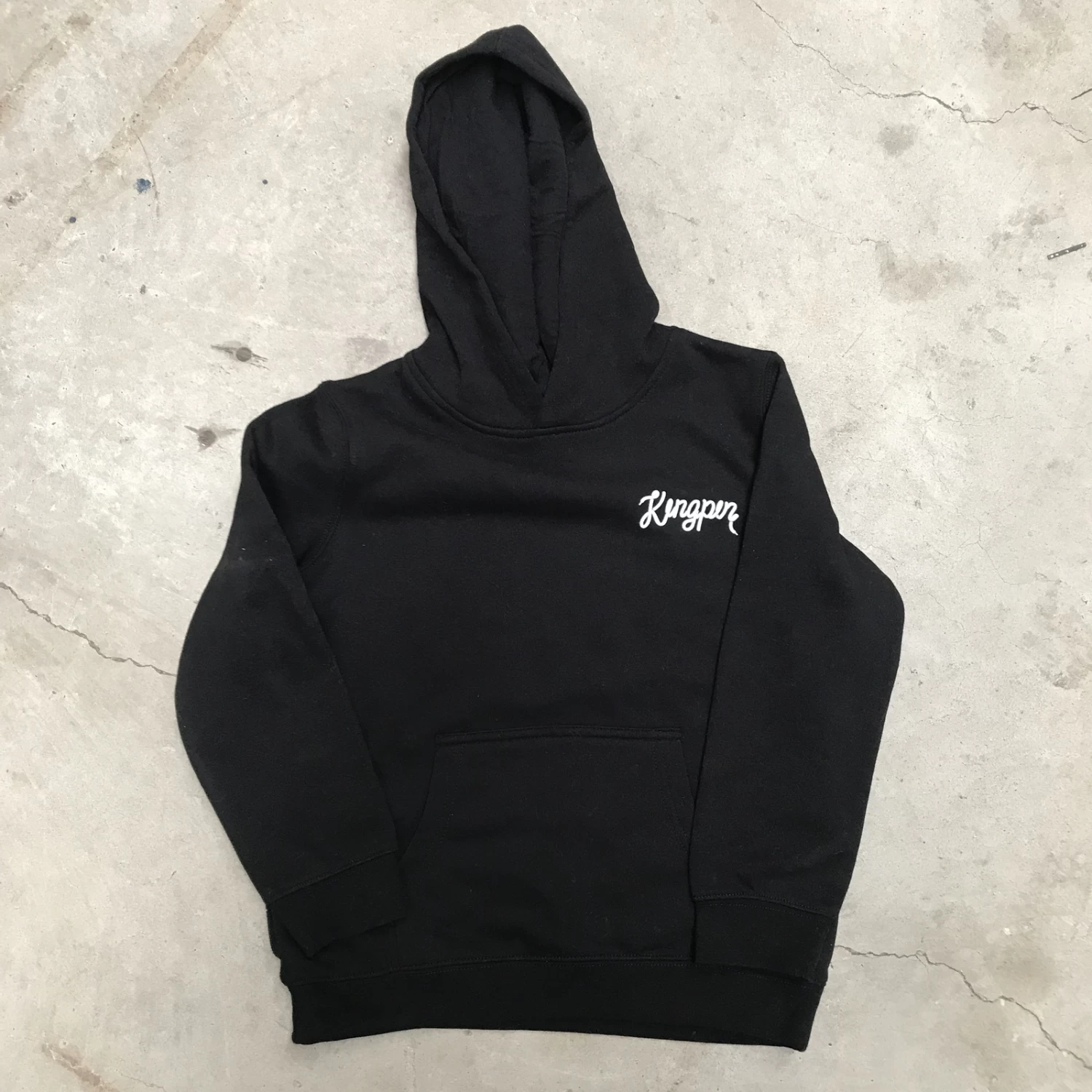 KINGPIN SKATE SUPPLY YOUTH HOOD HOODY SHOELACE PRINT BLACK 3 KINGPIN SKATE SUPPLY YOUTH HOOD HOODY SHOELACE PRINT BLACK