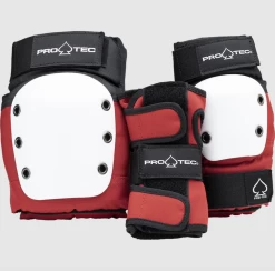 PROTEC STREET PADS JUNIOR PRO 3 PACK RED WHITE BLACK ELBOW KNEE WRIST PRO-TEC LIGHT BLUE [Size: YM]