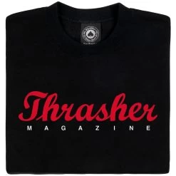 Thrasher Magazine - Script Black Crew Jumper | Crew Neck Pullover Neck Face -Skateboard Equipment Store 40021 1