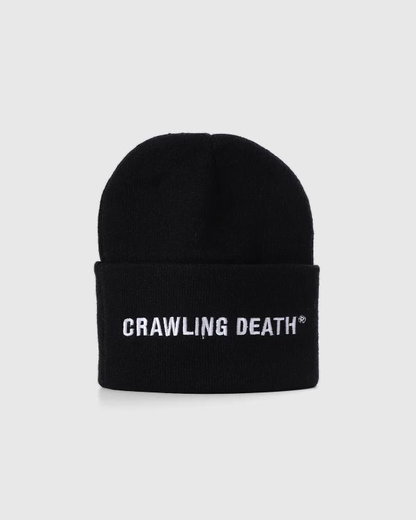 CRAWLING DEATH EMBROIDERED LOGO BEANIE BLACK OSFA 3 CRAWLING DEATH EMBROIDERED LOGO BEANIE BLACK OSFA