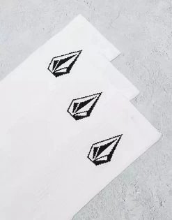 Volcom New White Full Stone Socks 3 PACK Size 9-12 Aus Seller Skateboard Kingpin Skate -Skateboard Equipment Store 41335 2