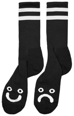 POLAR SKATE CO HAPPY SAD SOCKS BLACK SIZE 43/46 SKATEBOARD SOCKS US 10-12